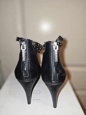1. State Black Suede Studded Ankle Heels with Back Zip